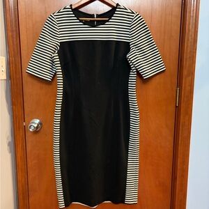 Maggy London Black and White Striped Midi Dress